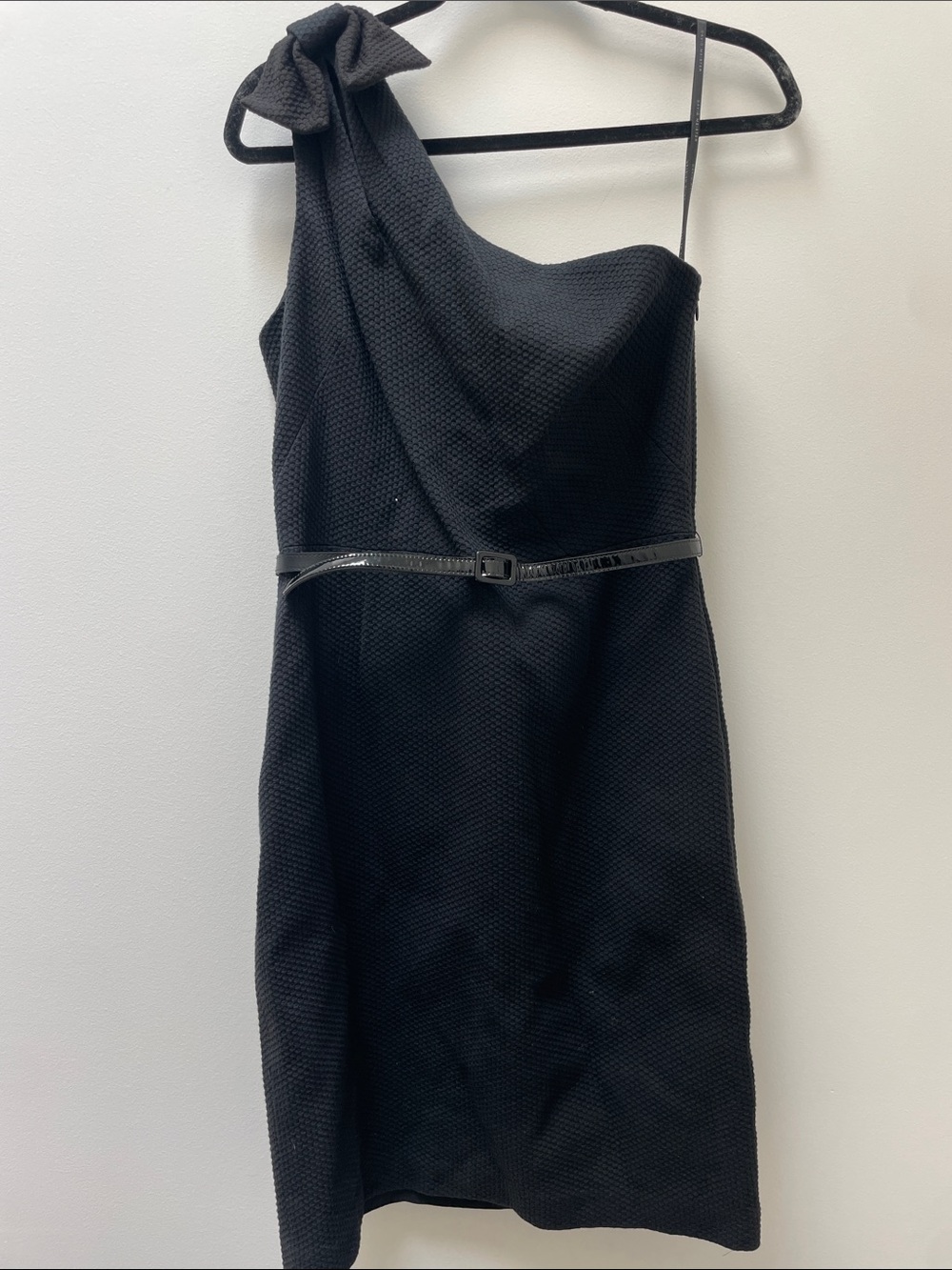 NWT David Meister One Shoulder Black Belted 100% Cotton Cocktail Dress